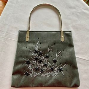Dark Grey Embroidered Evening Bag